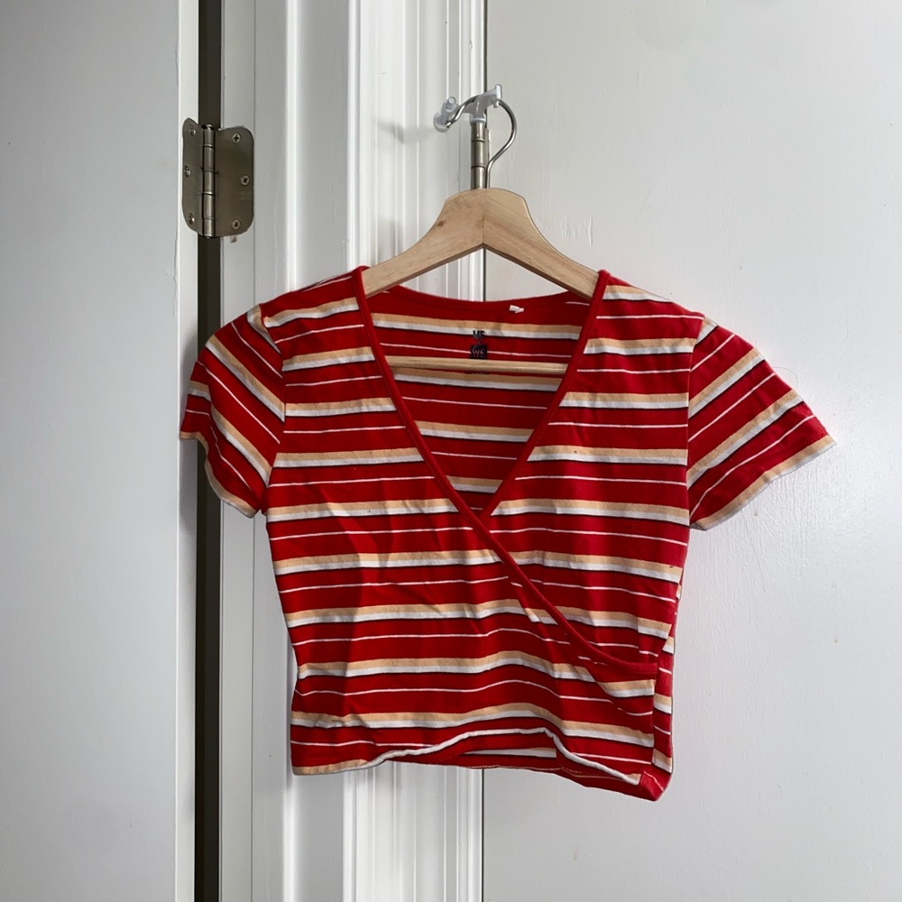 Striped Cropped V-Neck Tee